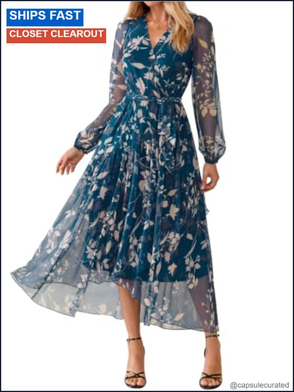 Simplee Women's Floral Long Sleeve Mesh Wedding Guest Maxi Dress